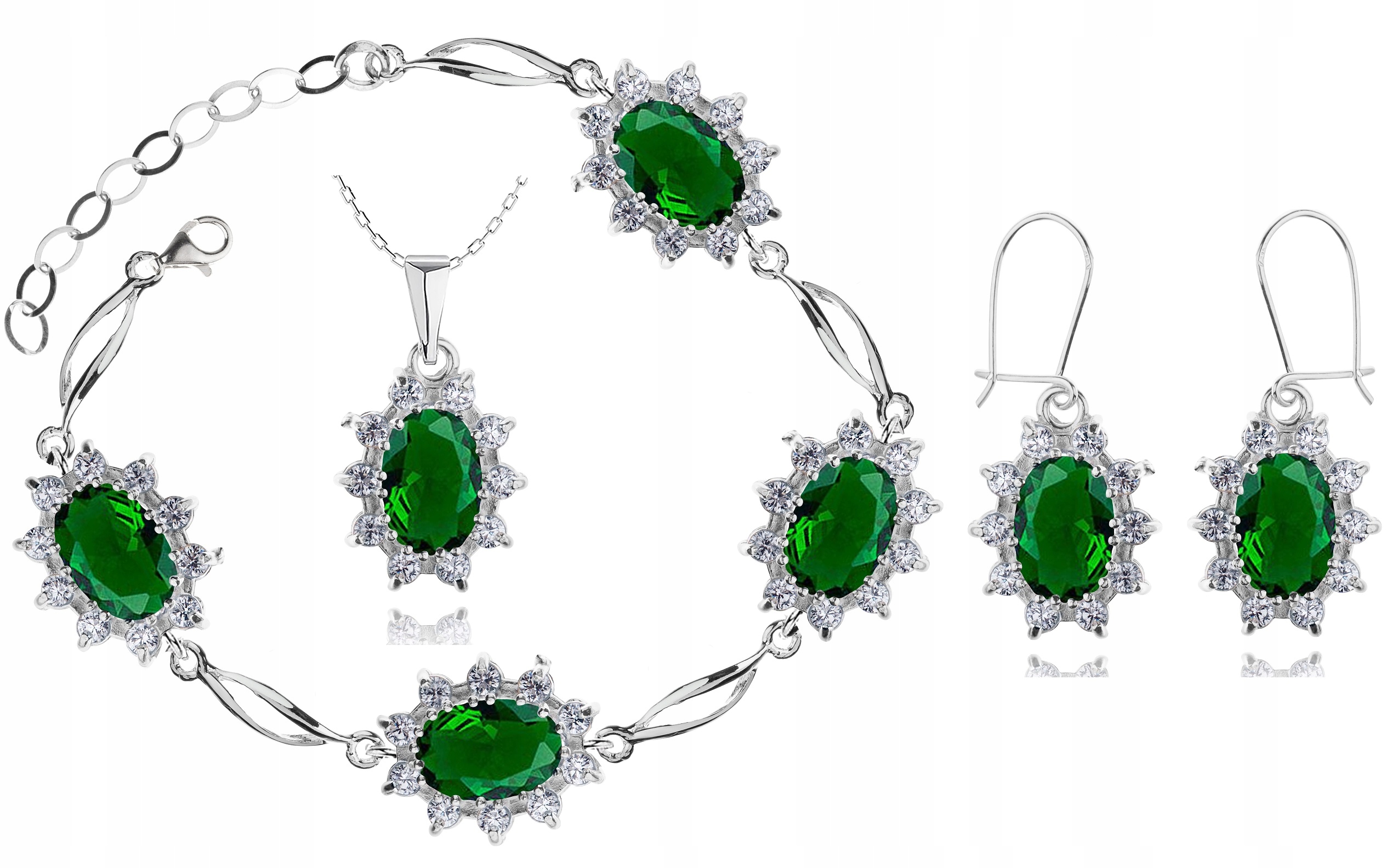 

Komplet Biżuterii Z Zielonymi Cyrkoniami pr.925