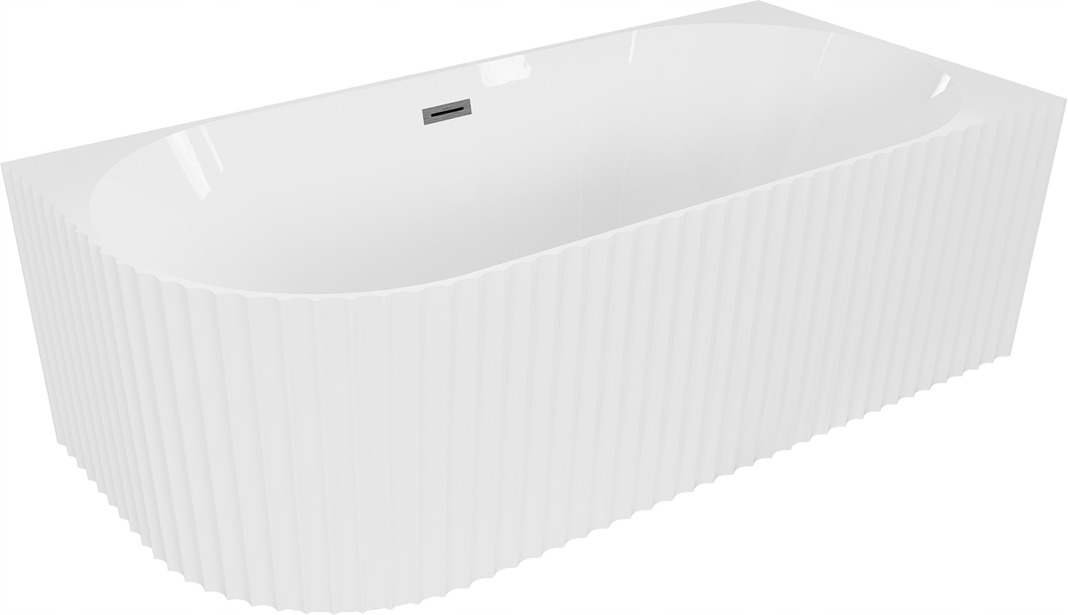 Mexen Gia volně stojící rohová rýhovaná pravá 150 x 75 cm, bílý lesk, přeli