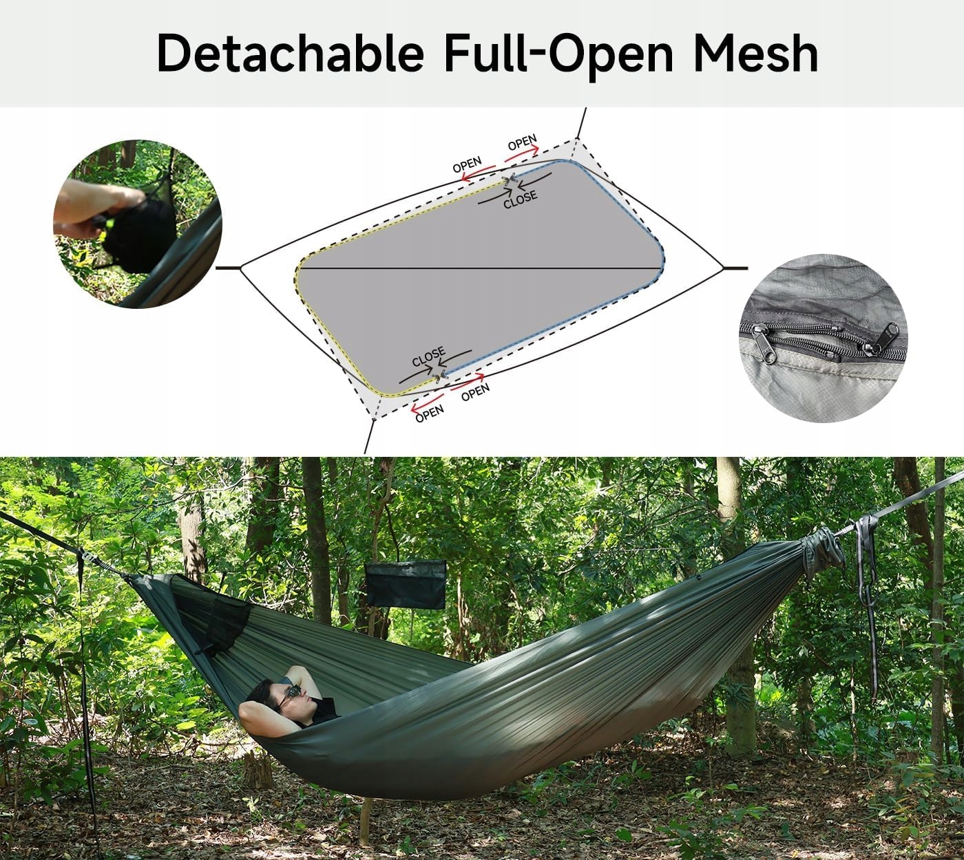 TRAVEL BIRD NomadNest 11ft Lekka Hamak Campingowy z Moskitierą i Liną — miniatura 5