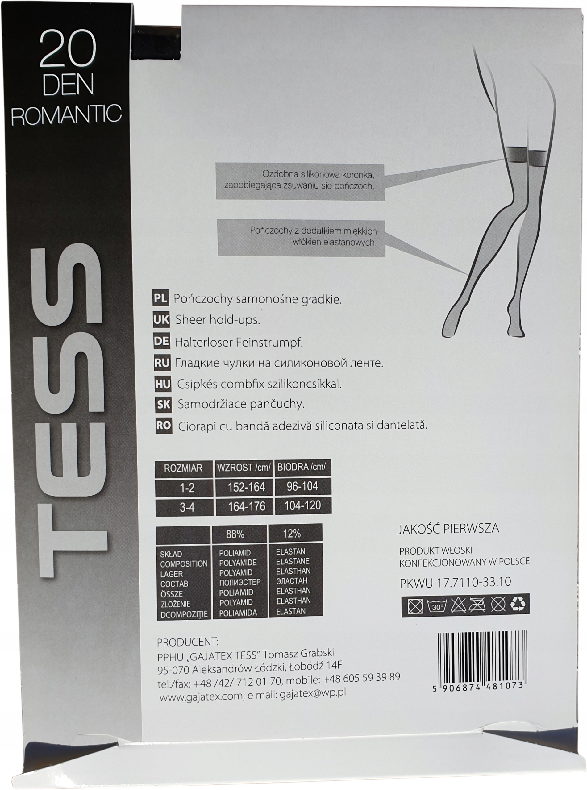 Pończochy samonośne LYCRA 20 DEN TESS 1/2 MIELE Wykończenie półmatowe