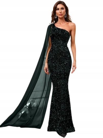Shein Zelená Maxi Večerní Šaty S Flitry Na Jedno Rameno XL 1 Kg