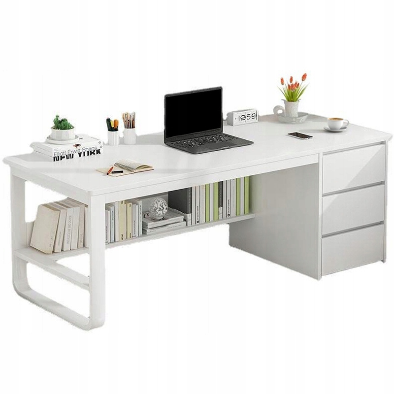 Počítačový Stôl Loft Biely Pod Notebook Škandinávsky Počítač S 3 Policami