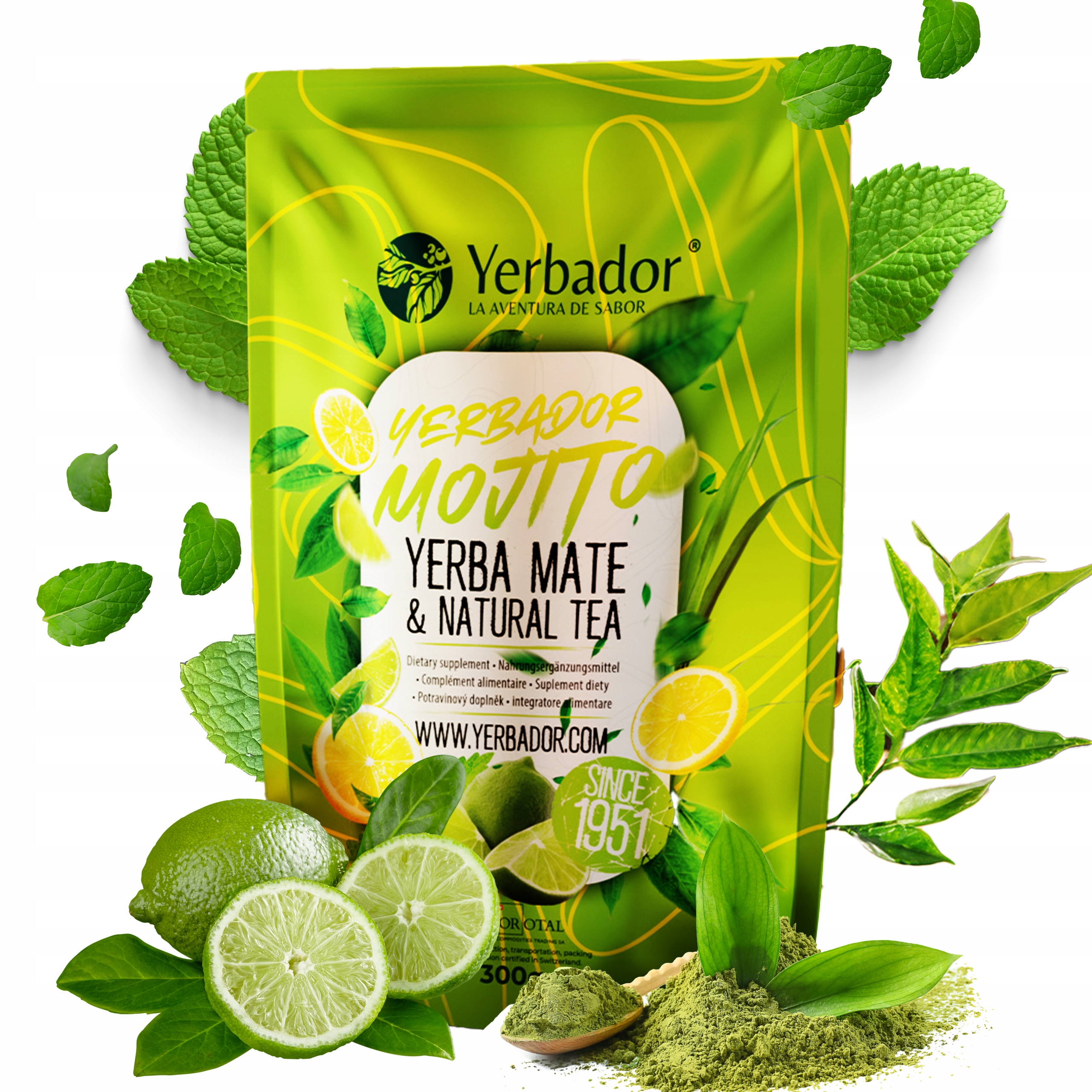 Levně Yerba Mate Yerbador s příchutí Mojito Zelený Čaj Přírodní 300 g