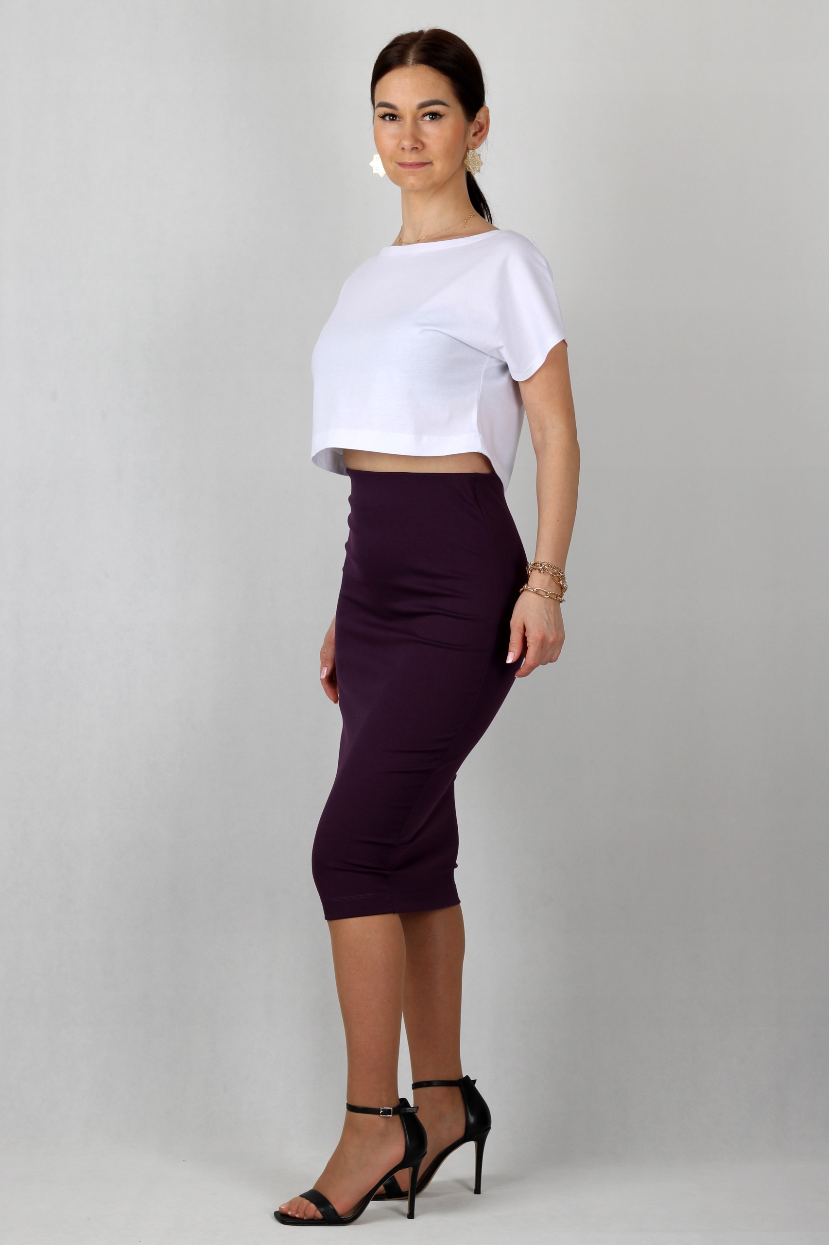 XL TUBA FIOLETOWA spódnica dopasowana midi ołówkowa dzianinowa obcisła 42 Rozmiar 42