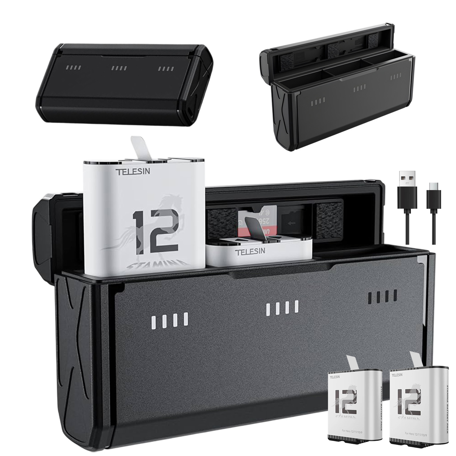 3-kanálová nabíječka Box Hub pro 2x Akumulátor pro GoPro Hero 12/11/10/9