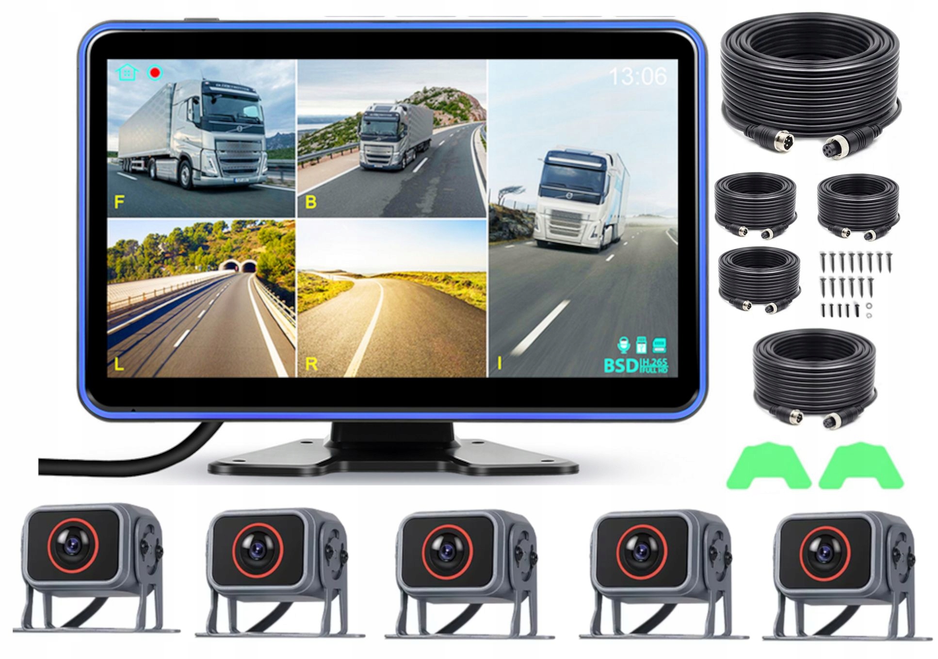 Automobilový Monitor 10.1" Hd Systém 5 Kamier 1080P Kompletný Monitoring