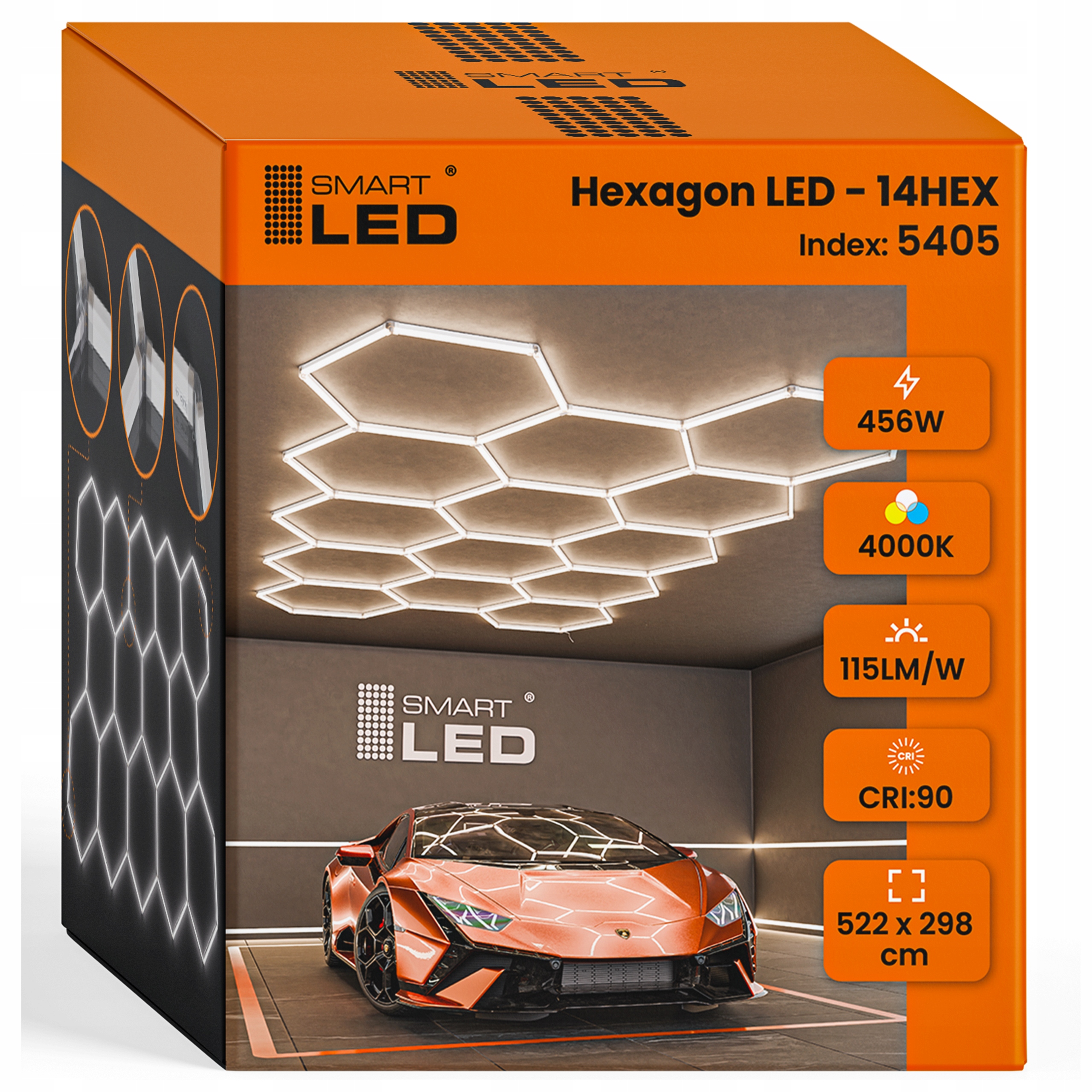 Led lampa hexagón Stropný panel Osvetlenie pre garáž Dielňa 522 x 298 cm