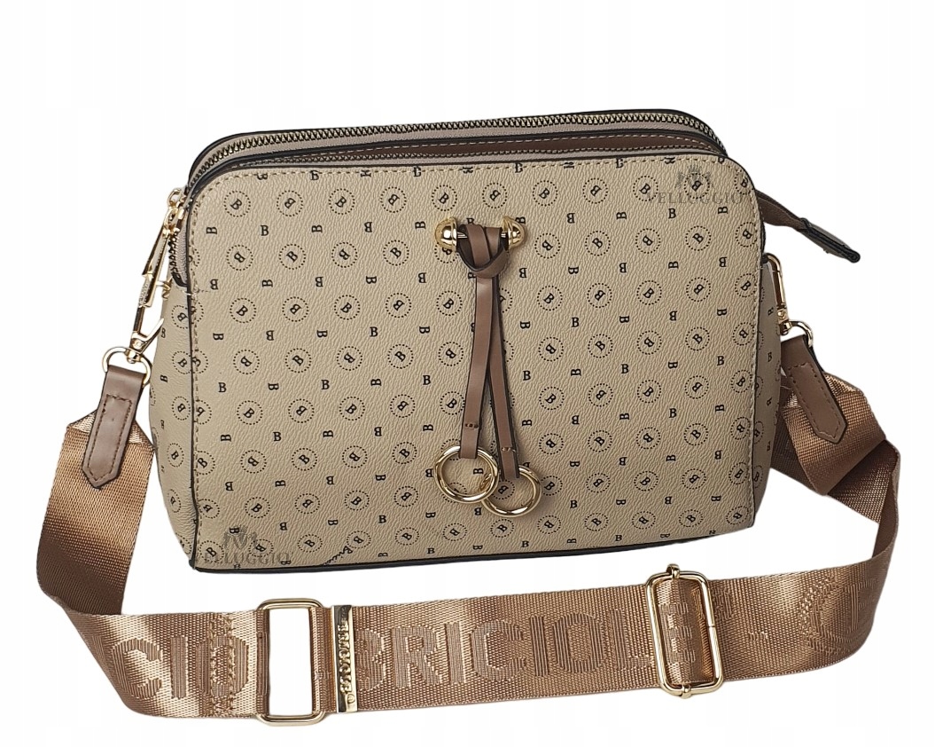 TOREBKA DAMSKA LISTONOSZKA KUFEREK TRZY KOMORY MONOGRAM A5 BRICIOLE BEŻOWA