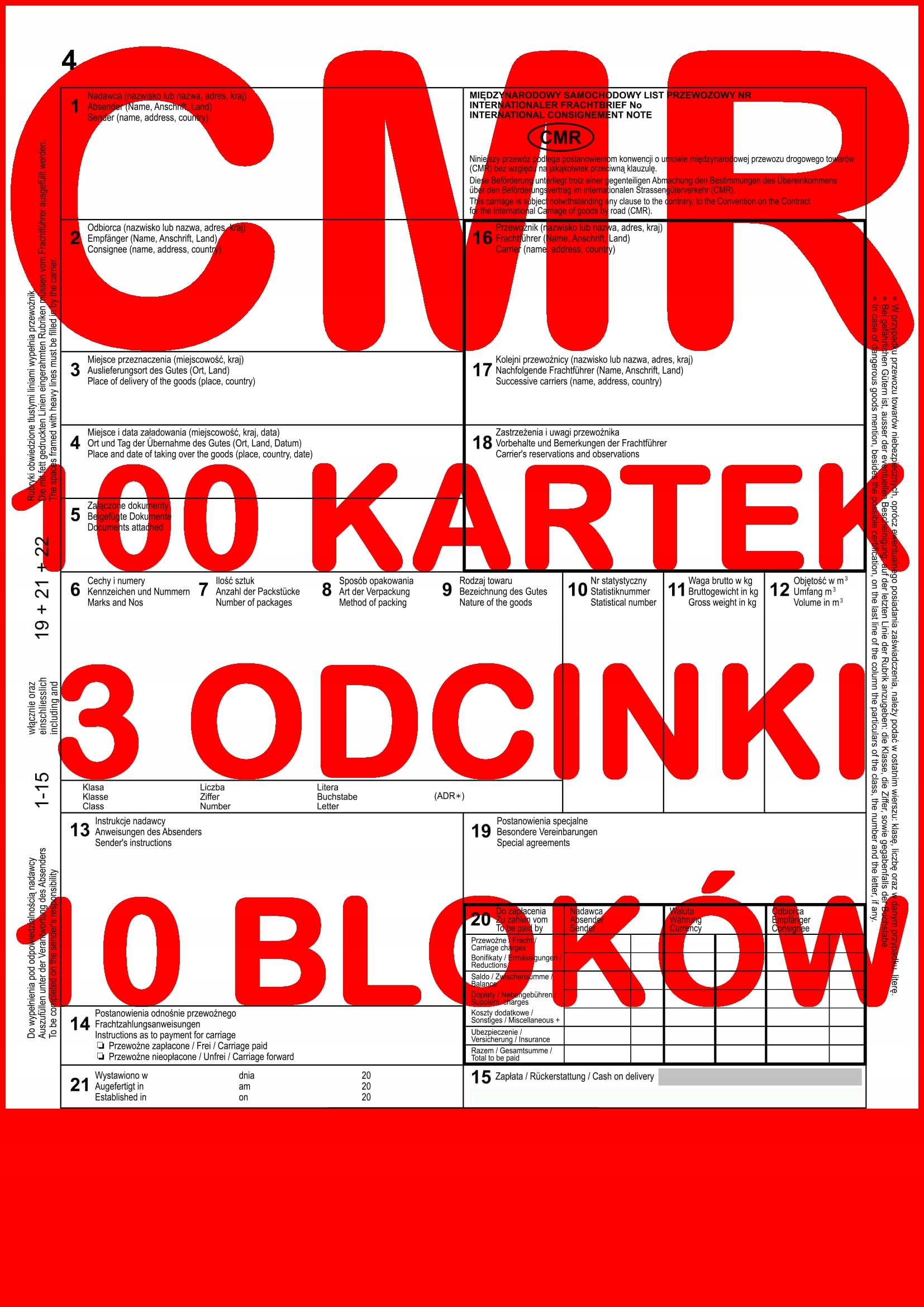 

Cmr Międzynarodowy 100 kartek 3 odc. x 10 bloków