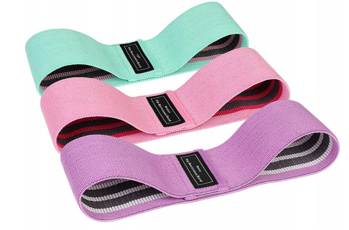 ZESTAW 3 GUM DO ĆWICZEŃ HIP MINI BAND, GUMY MATERIAŁOWE MOCNE TAŚMY FITNESS Model TK-015