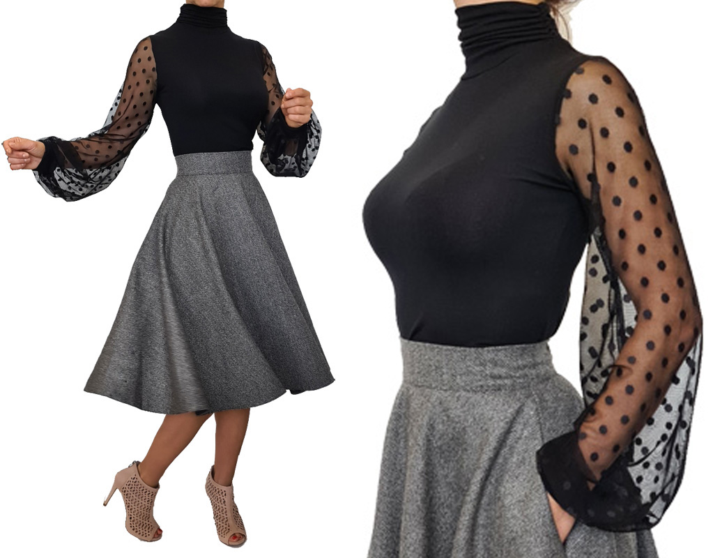 

Tiulowa Bluzka Czarna długi rękaw półgolf Xs S M