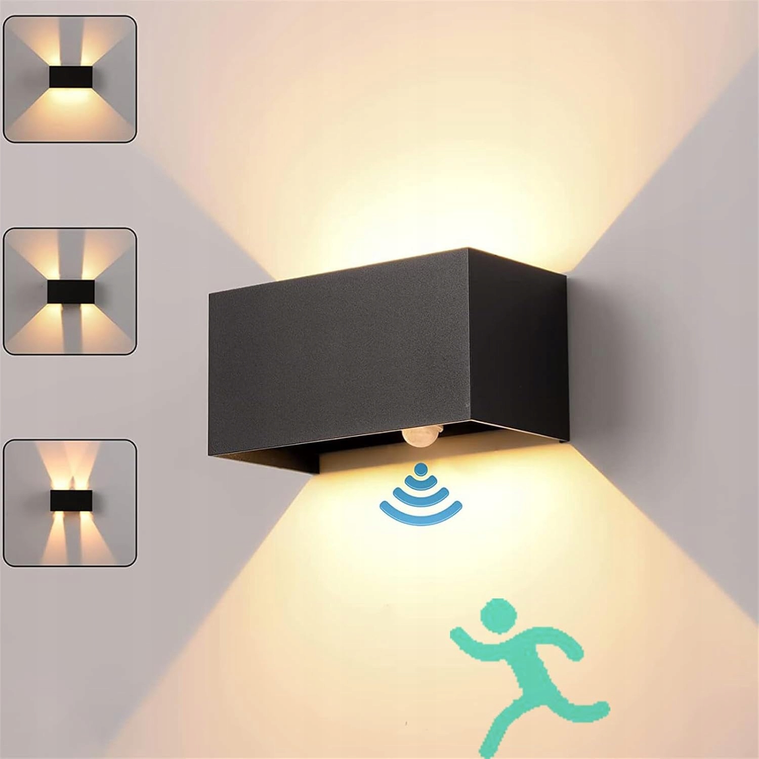 Led Venkovní Nástěnná Lampa 20W S Pohybovým Senzorem IP65 Obousměrná, Černá