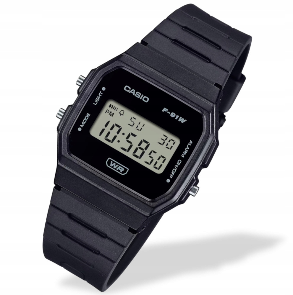 Černé mládežnické hodinky na řemínku Casio Vintage F-91WB Gravírování Bonus