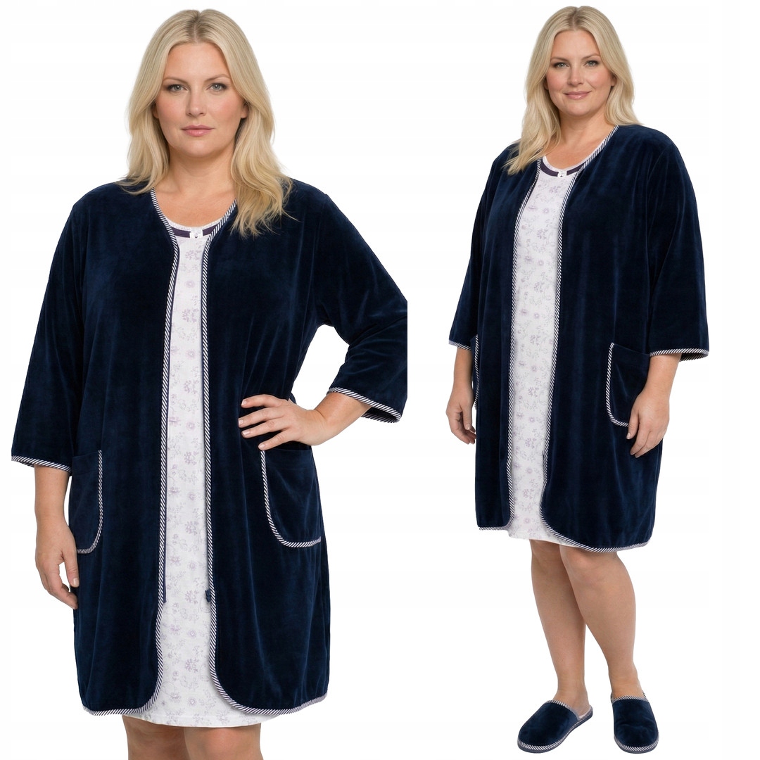 Tmavě modrý velurový župan plus size velikost 60