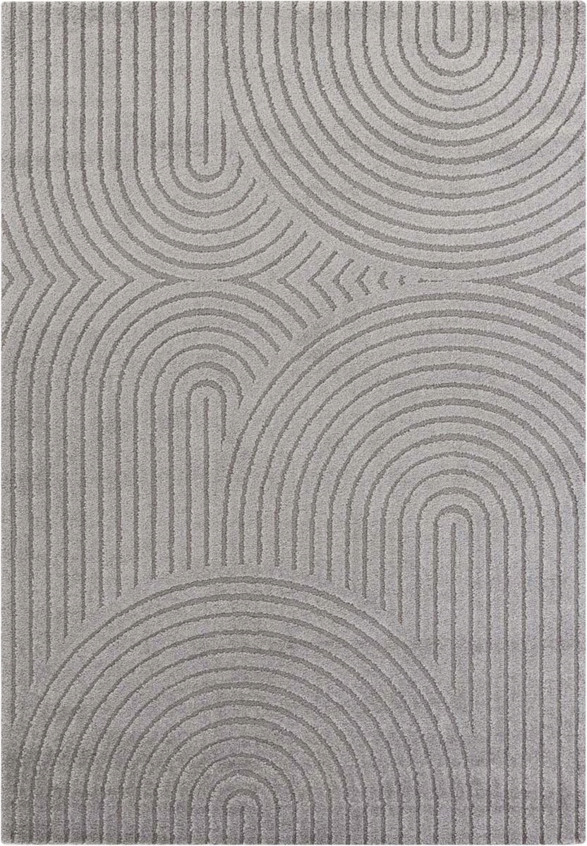 Šedý koberec do obývačky 160 x 220 cm, moderný vyrezávaný geometrický vzor boho