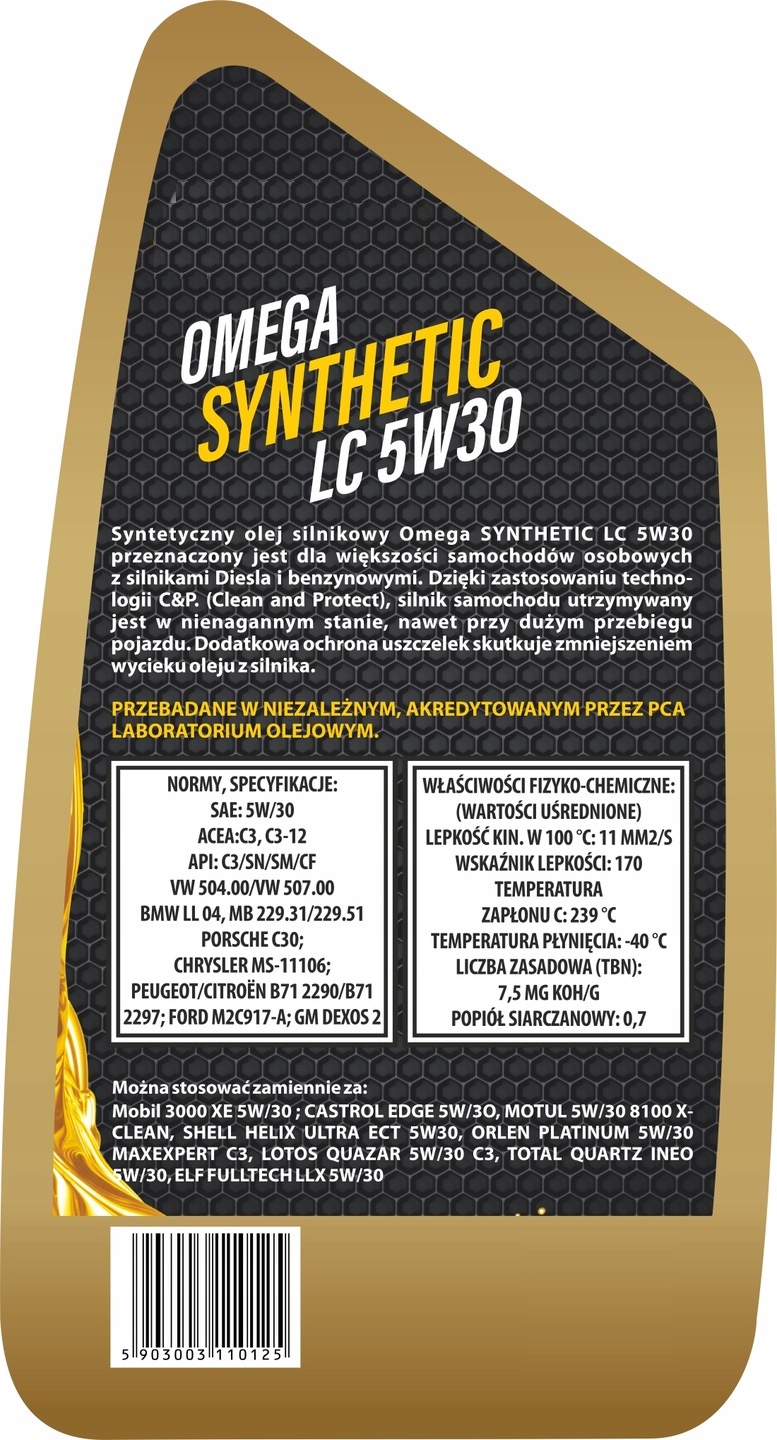 OLEJ OMEGA SYNTHETIC 504 507 Longlife 5W30 20L Producent OmegaOil