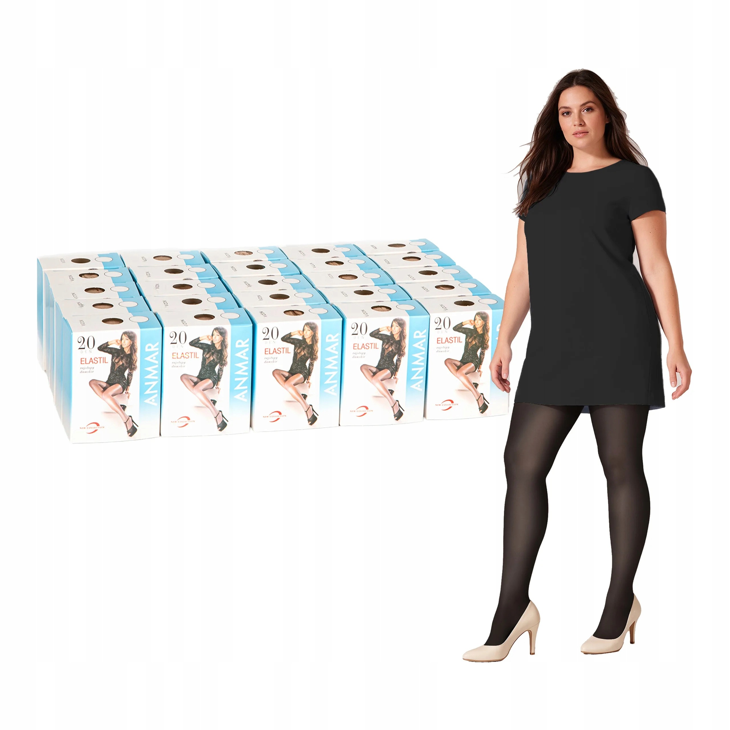 Punčocháče 20 den plus size Set 25 ks multipack Elastil 4-XL Černé