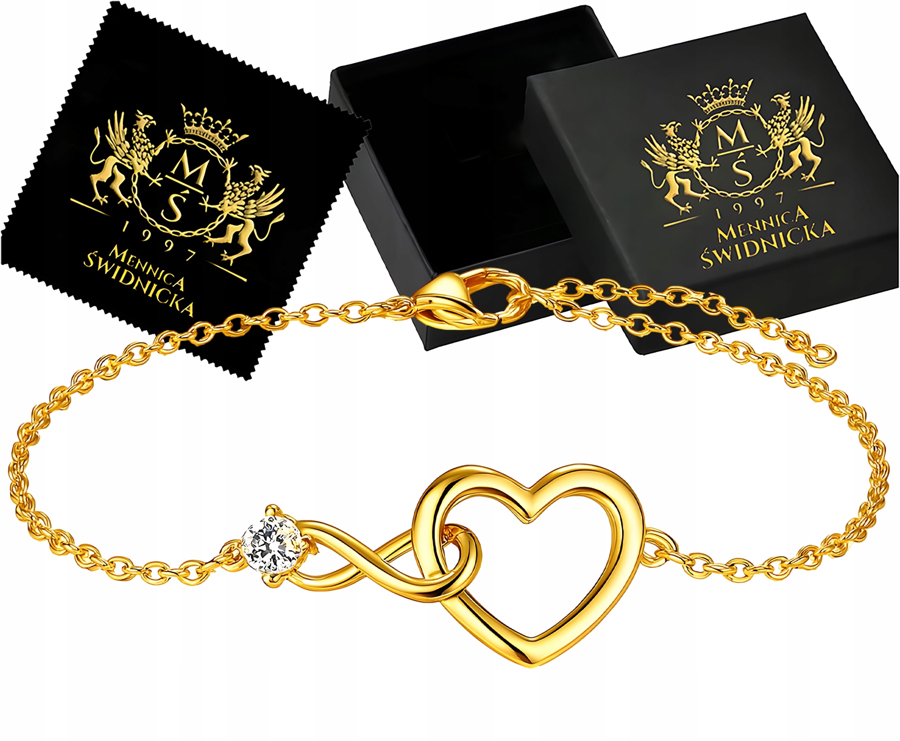 Zlatý náramek Stříbro 925 Dámský Srdce se Zirkony Krásný jako Dárek