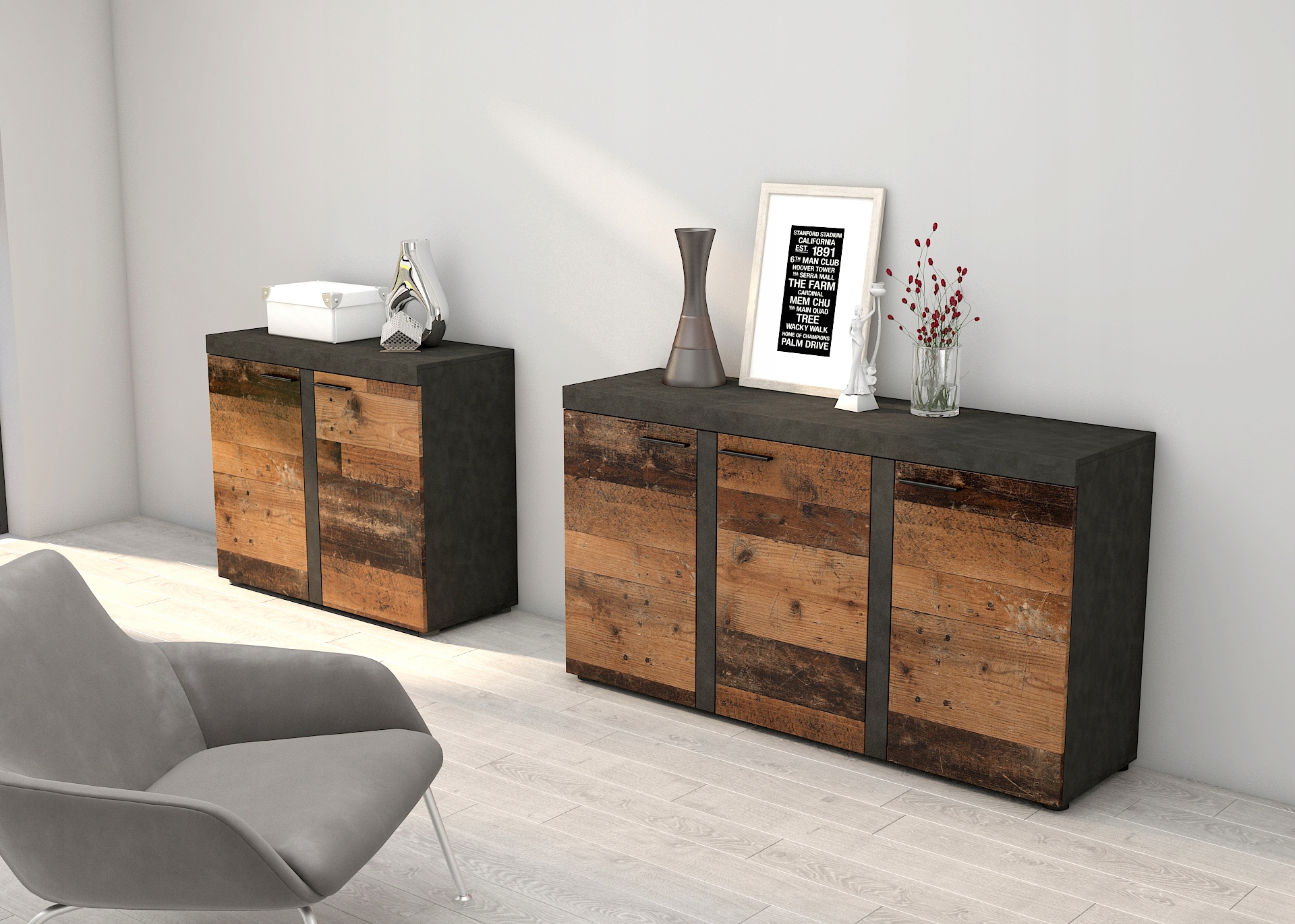 Komoda 2-Drzwiowa Salon RTV Grafit Lefkas 97 LRXK7 Wysokość mebla 82 cm