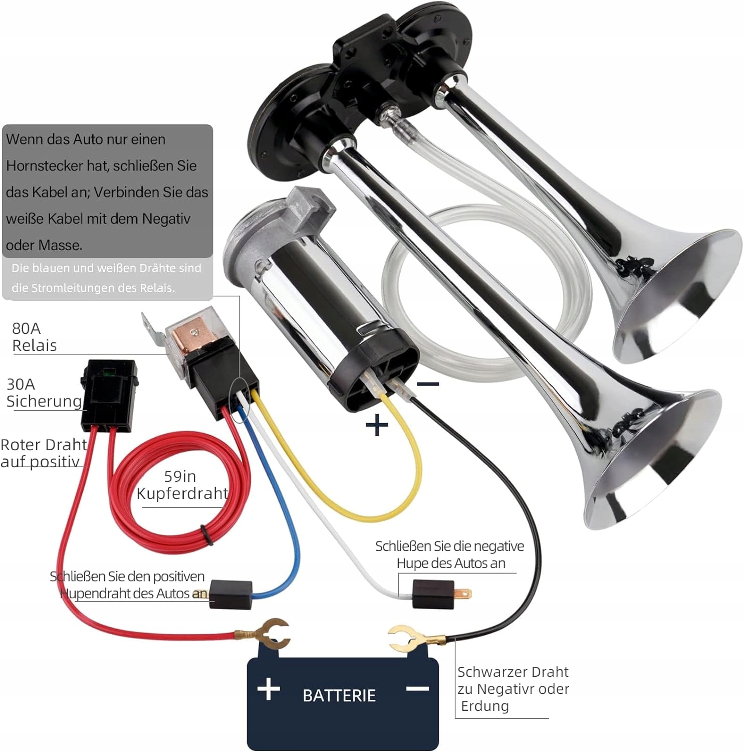 Klakson do samochodów ciężarowych 12 V głośny trąbki podwójny róg chrom EAN (GTIN) 9793100068261