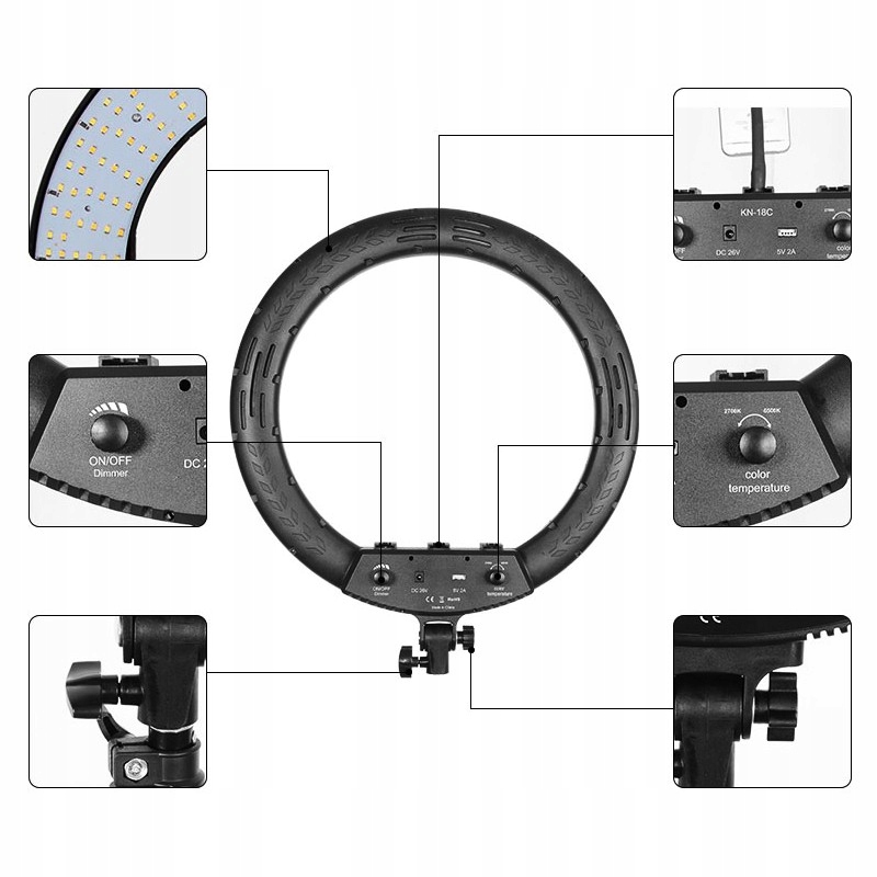MITOYA MTY-18C LAMPA PIERŚCIENIOWA + STATYW 200 cm Źródło światła LED