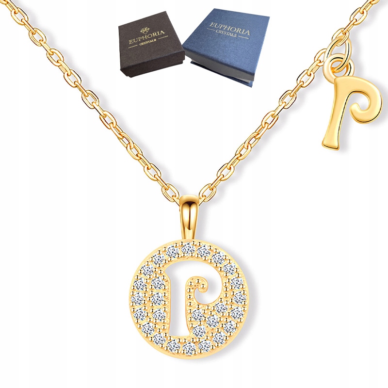 Zlatý náhrdelník Stříbro 925 Celebrity s zirkony jako Dárek Písmeno P