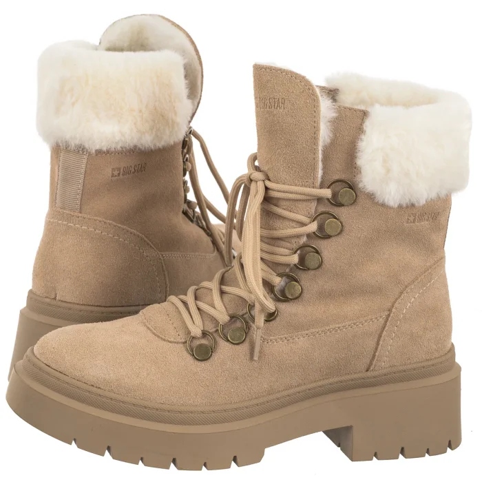Boty Trapery Kotníkové Boty Zimní zateplené Big Star Béžové OO274229