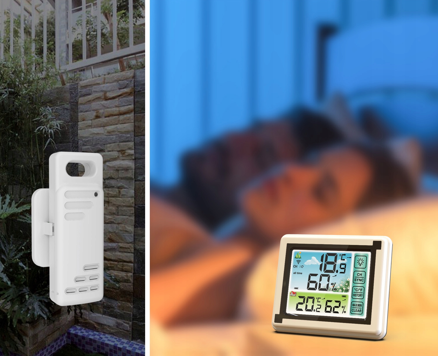 BEZPRZEWODOWA STACJA POGODY METEOROLOGICZNA HIGROMETR + 3 CZUJNIKI Materiał szkło tworzywo sztuczne