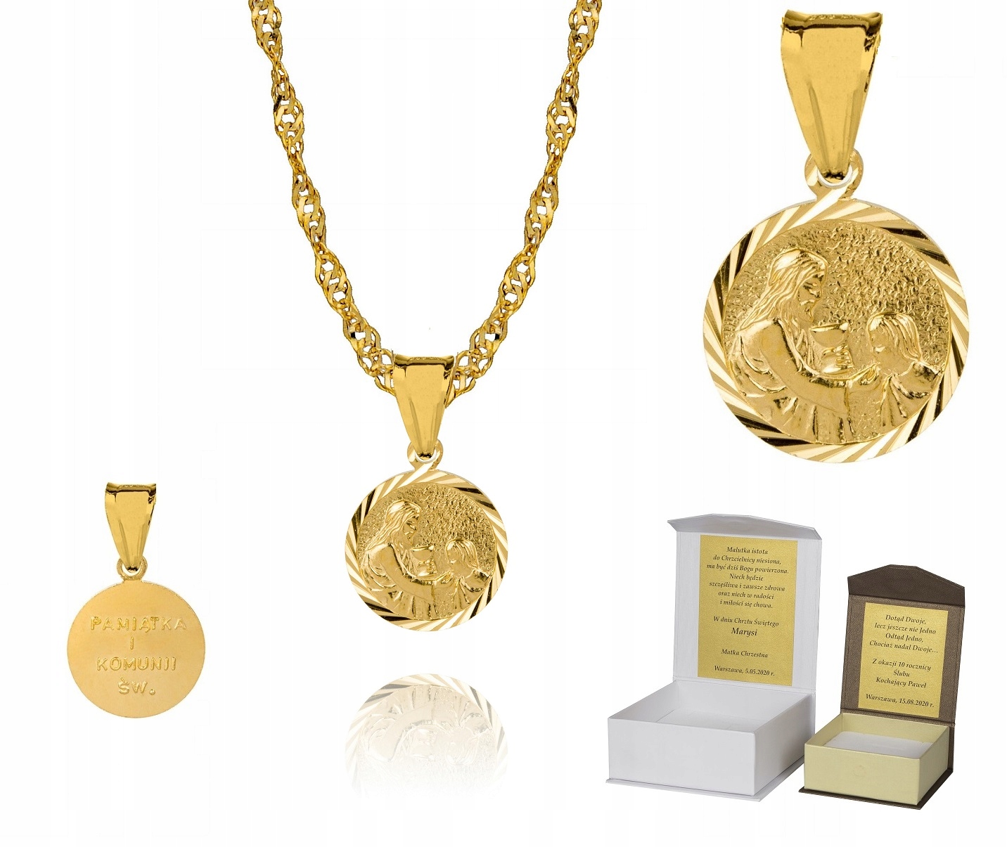 Zlatý řetízek stříbro Medailon I Svaté Přijímání 50 cm Dedikace S3M30