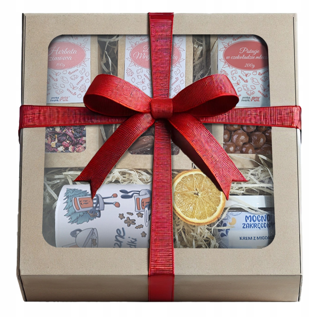 Levně Dárková Sada Vánoční Čaj Pistácie Hrneček Krém Košík Box Kol-Pol