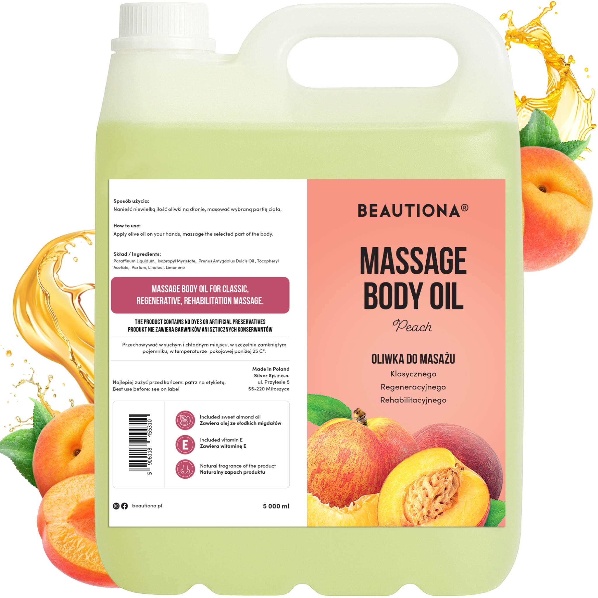 Masážní Olej Na Tělo A Obličej Přírodní Hydratační Peach Spa 5000ML