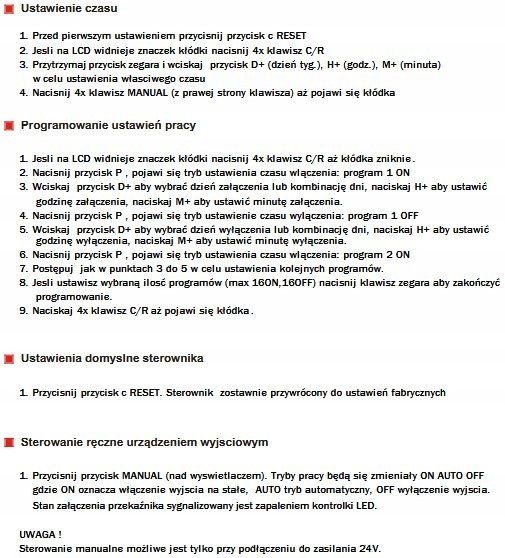 Włącznik Wyłacznik CZASOWY 24V PROGRAMATOR TIMER Model 24V
