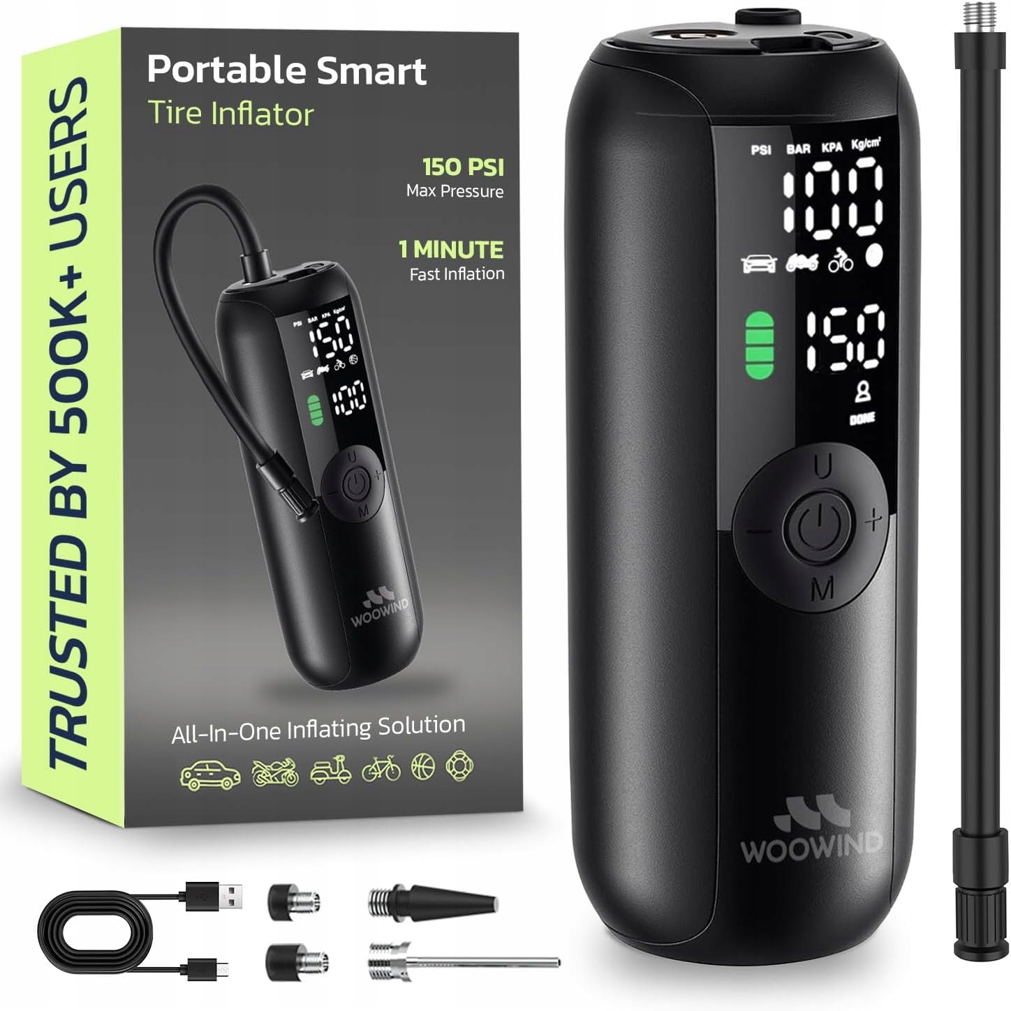 Bezdrátový Kompresor 150 Psi Mini Elektrická Pumpička LCD Led