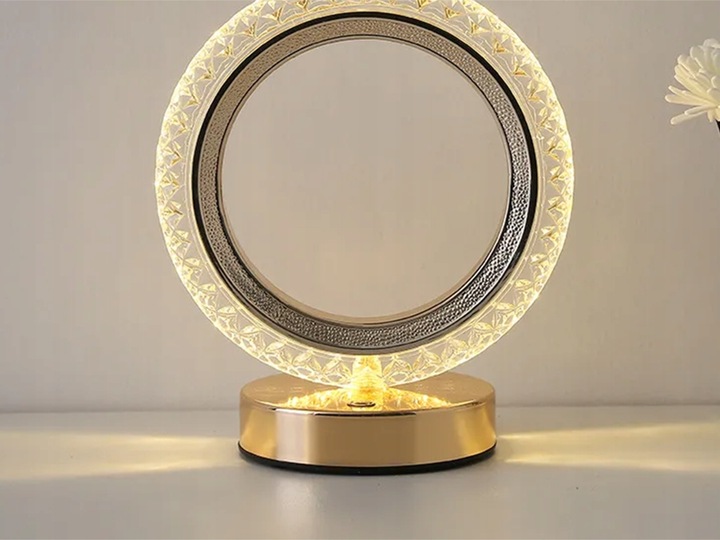 LAMPKA NOCNA STOŁOWA PIERŚCIEŃ KRYSZTAŁ LED RGB Kolekcja Lampka obręcz