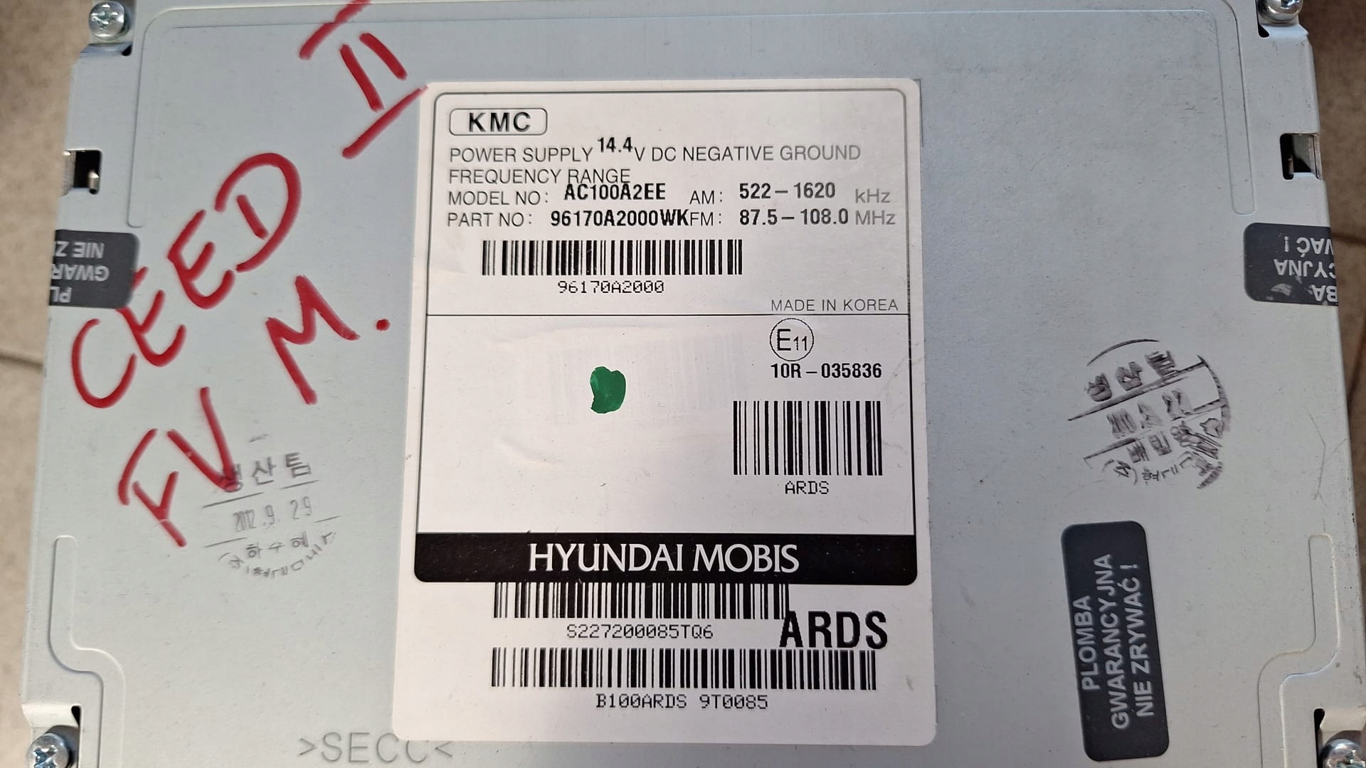 RADIO player KIA CEED II 96170A2000