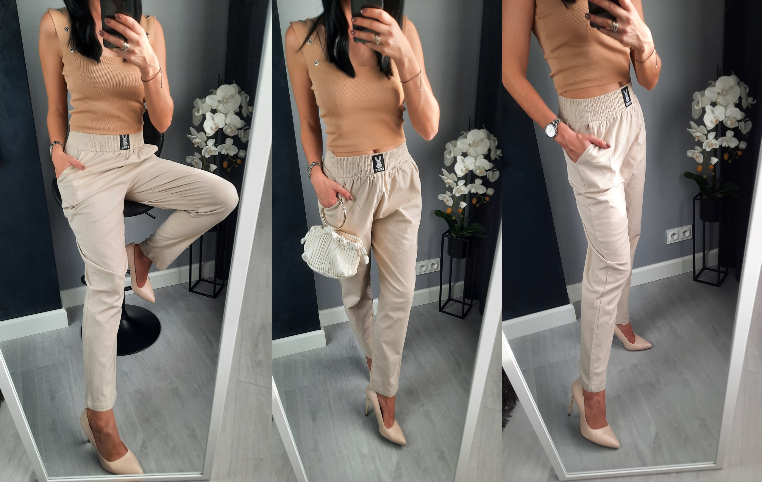 Przewiewne spodnie, bawełna 95%, wysoki stan, RÓŻNE KOLORY L _40 Kolor wielokolorowy