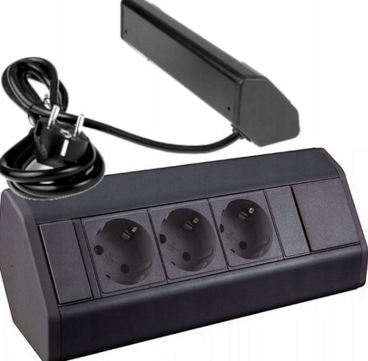 Gniazdo Meblowe Nablatowe Biurkowe Corner Box 3xGniazda Czarny Design