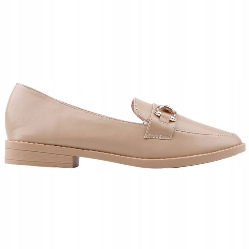 Beżowe Mokasyny Buty Damskie Na Słupku Półbuty Wsuwane Wkł. Ekoskóra
