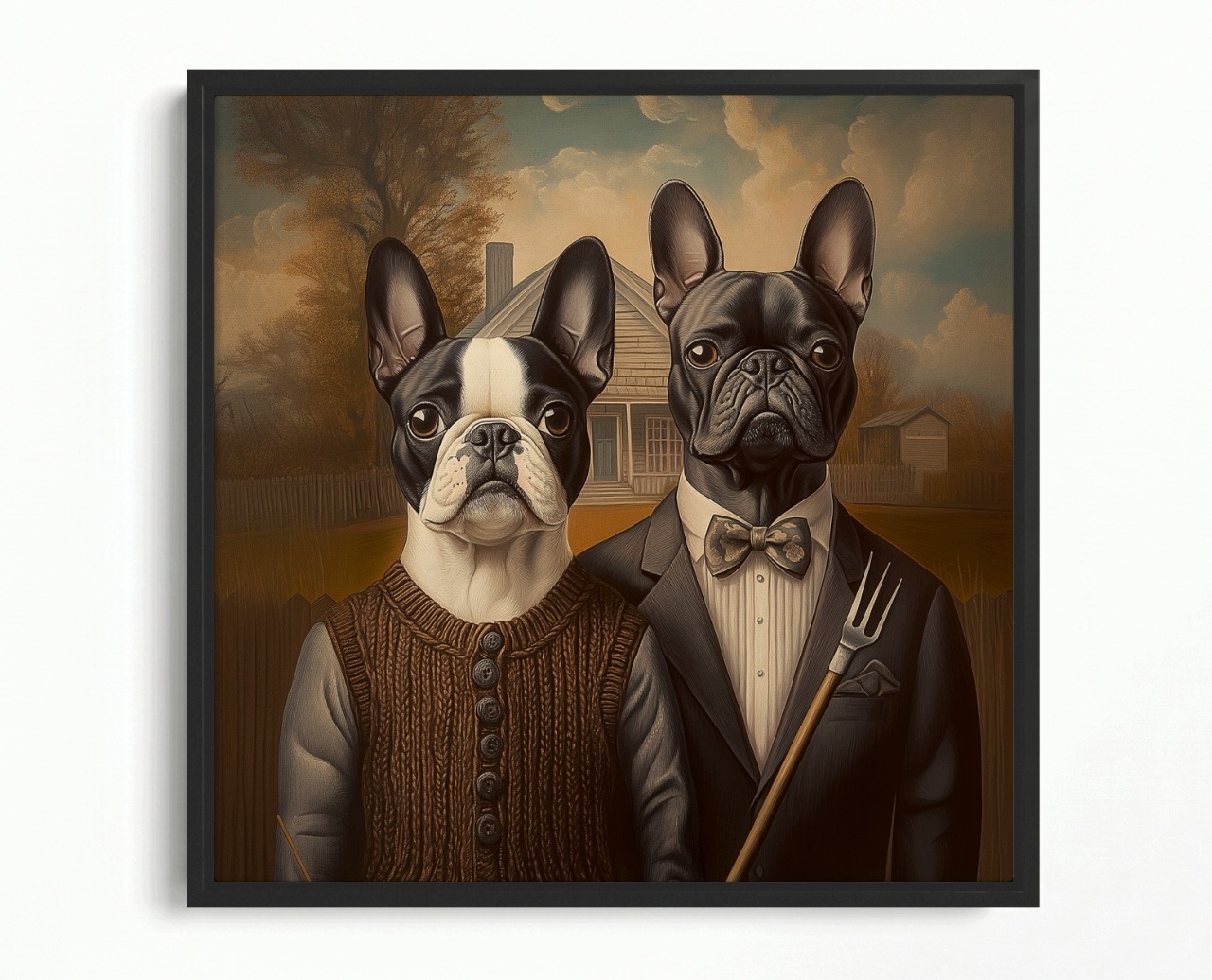 Obraz Rama American Box Portret Francúzsky Buldog American Gothic 60x60