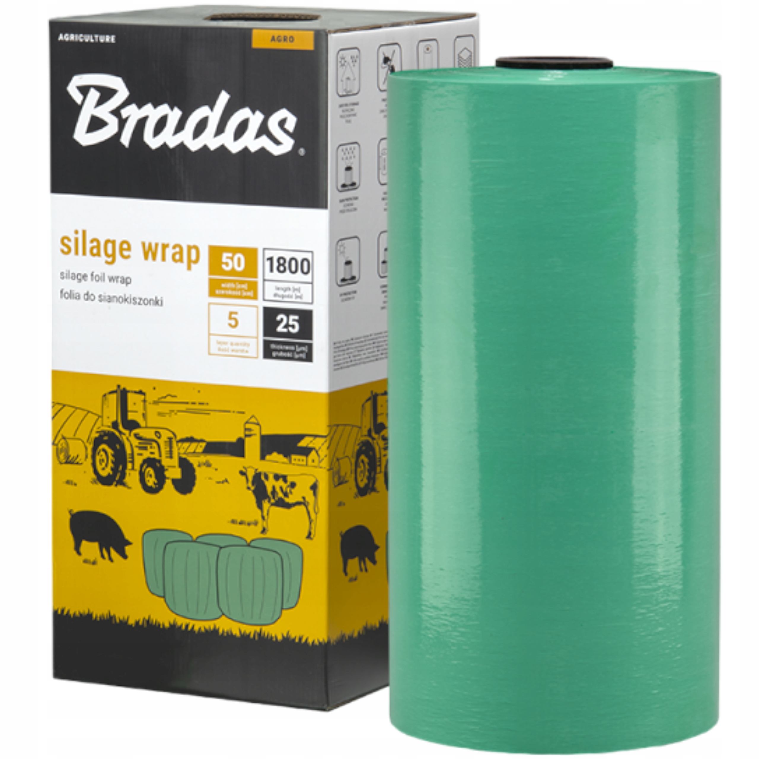 Folia do Sianokiszonki 500mmx1800M do belowaniaZIELONA 5W Bradas