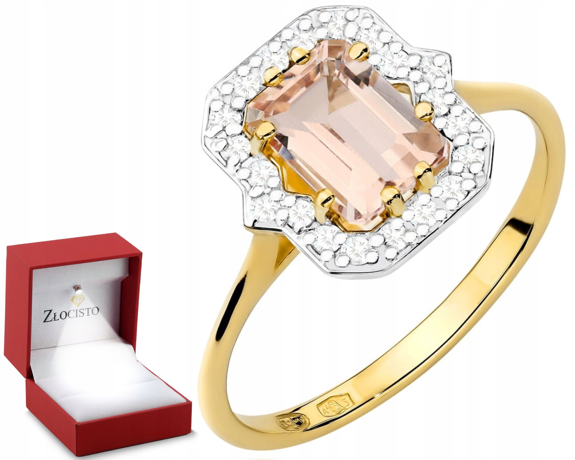 Zlatý Prsten Ryzost 585 S Diamanty A Morganitem Prstýnek Dárkové Gravírování Dárek