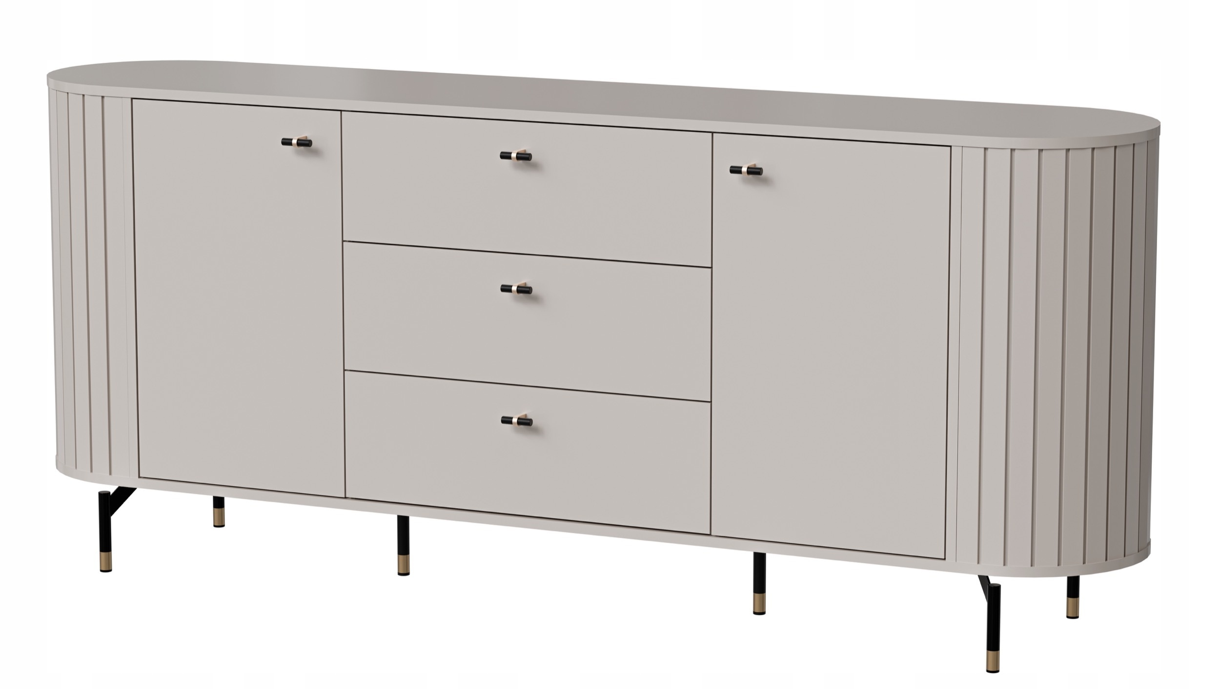 Dvoudveřová komoda Zante s lamelami a třemi zásuvkami, 190 cm, šedá, béžová