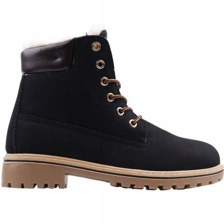 Śniegowce buty zimowe ocieplane trapery czarne Wzór dominujący bez wzoru