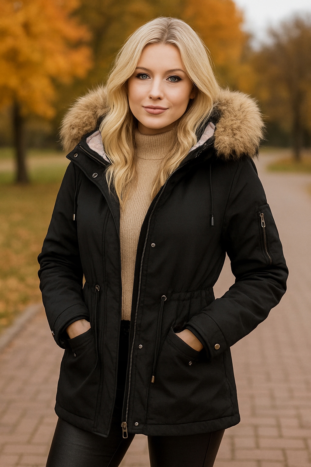 KURTKA ZIMOWA DŁUGA PŁASZCZYK PARKA OCIEPLANA Z FUTERKIEM PLUS SIZE 2w1 5XL Marka J STYLE