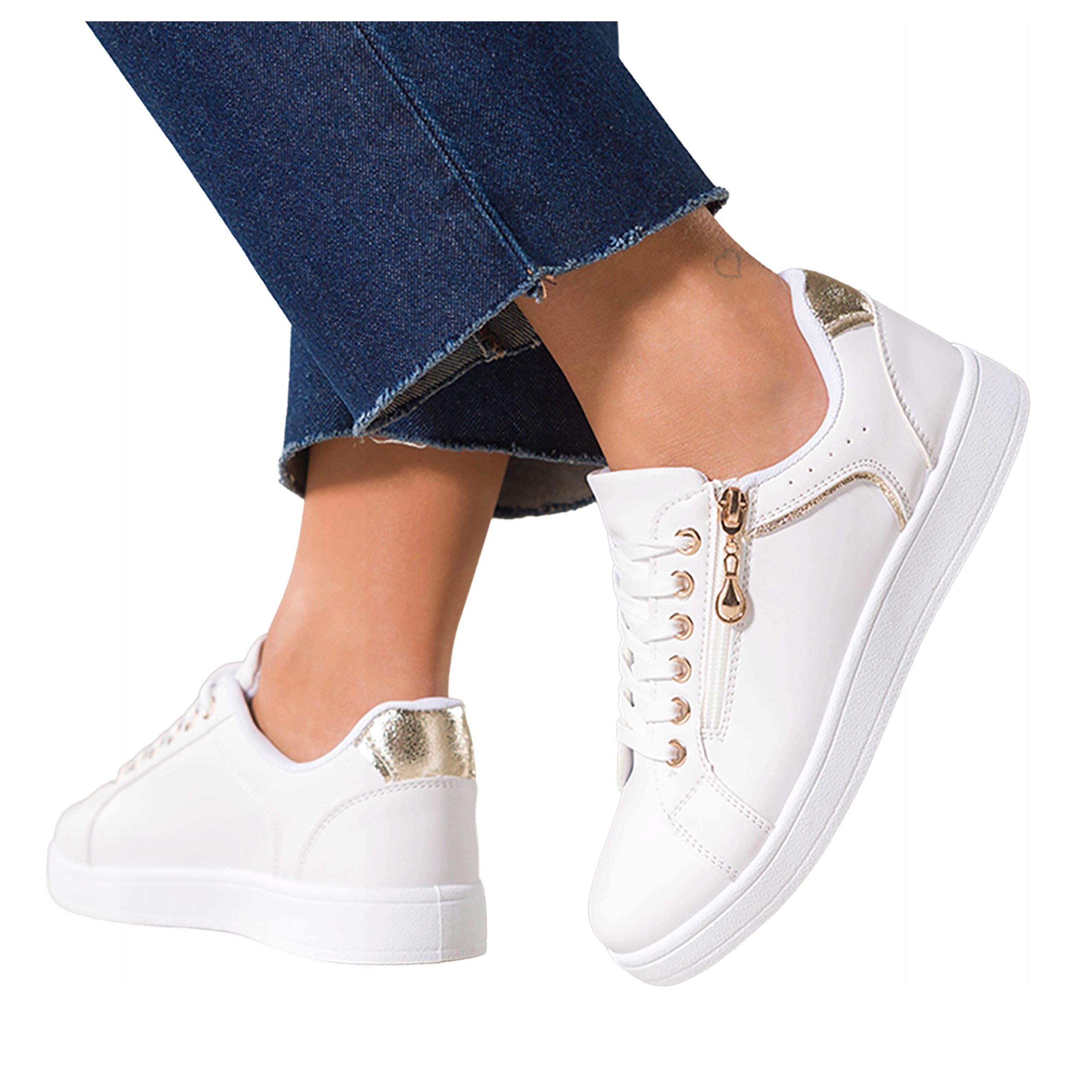 Bílé Tenisky Dámské Pohodlné Ozdobný zip Šněrovací Sportovní vel. 41