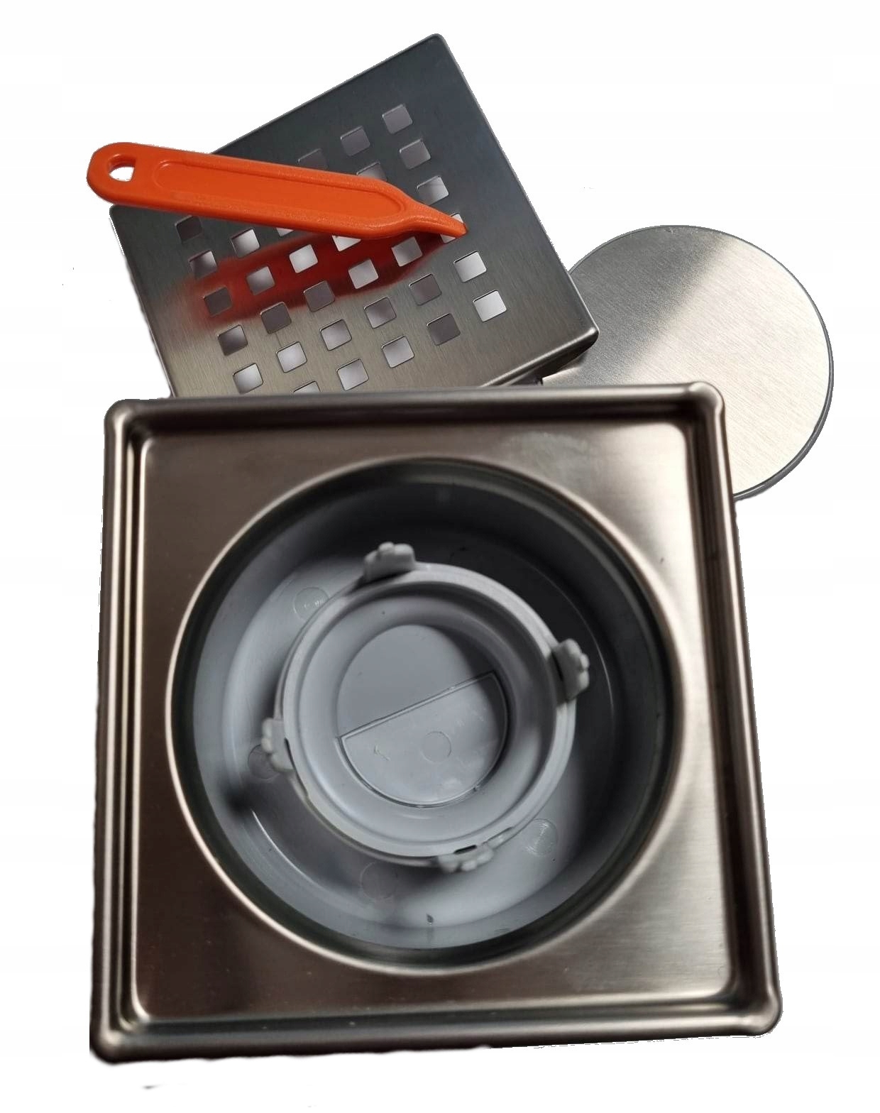 WPUST PODŁOGOWY NIERDZEWNY 10X10 ODEJŚCIE PIONOWE FI50 ANTYZAPACH INOX RAMA Długość 10 cm