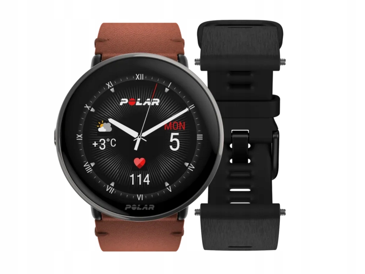 Polar Ignite 3 Titanium (pasek skórzany brązowy pasek silikonowy czarny)