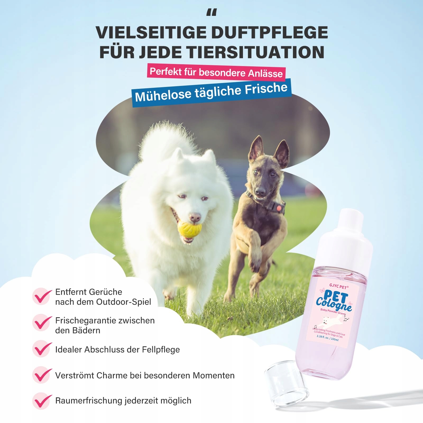 GJYC PET Spray Dla Psów I Kotów O Zapachu Pudru Długotrwały Dezodorant — miniatura 3