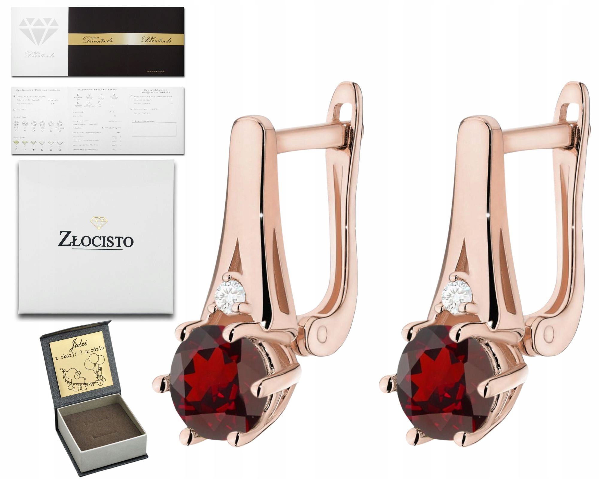 Růžové Zlato Náušnice S Granáty Brilianty Zlato 585 14 Jako Dárek