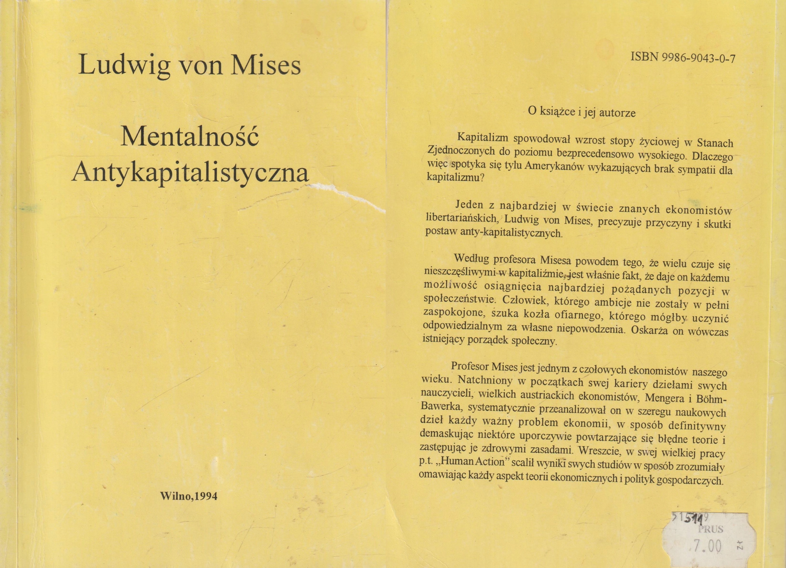 MENTALNOŚĆ ANTYKAPITALISTYCZNA Ludwig von Mises